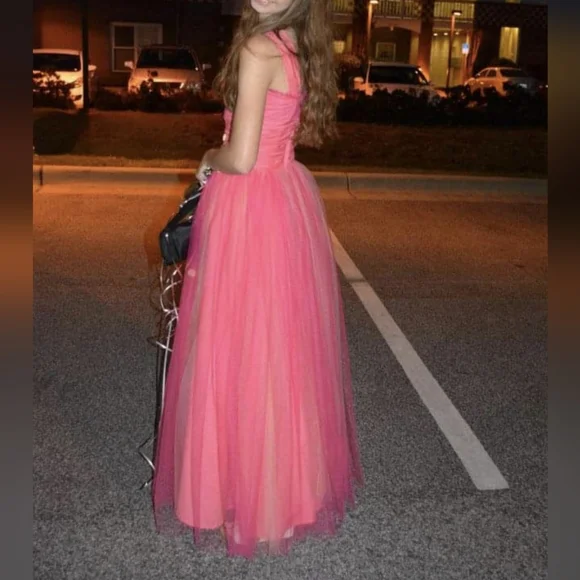Dresses | Prom Recital Barbie Pink Yellow Tulle Sleeveless Dress Size |  Poshmark